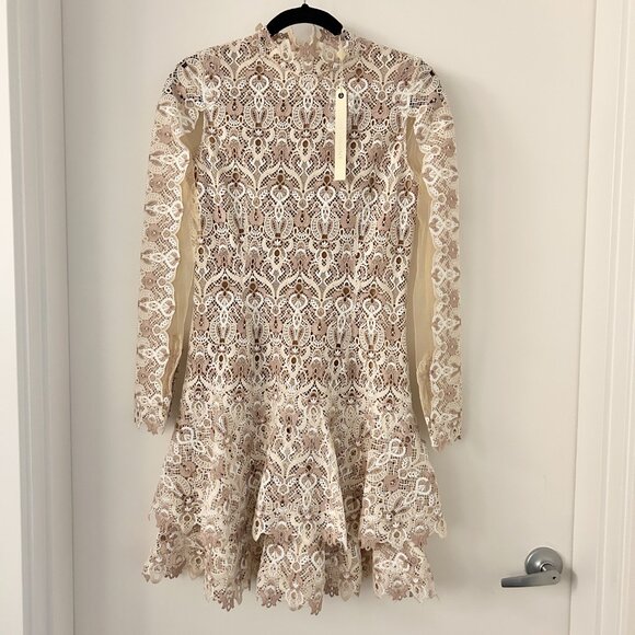 Jonathan Simkhai Natural Tulle-paneled Guipure Lace Mini Dress Nude Combo 6  NWT - Picture 5 of 16